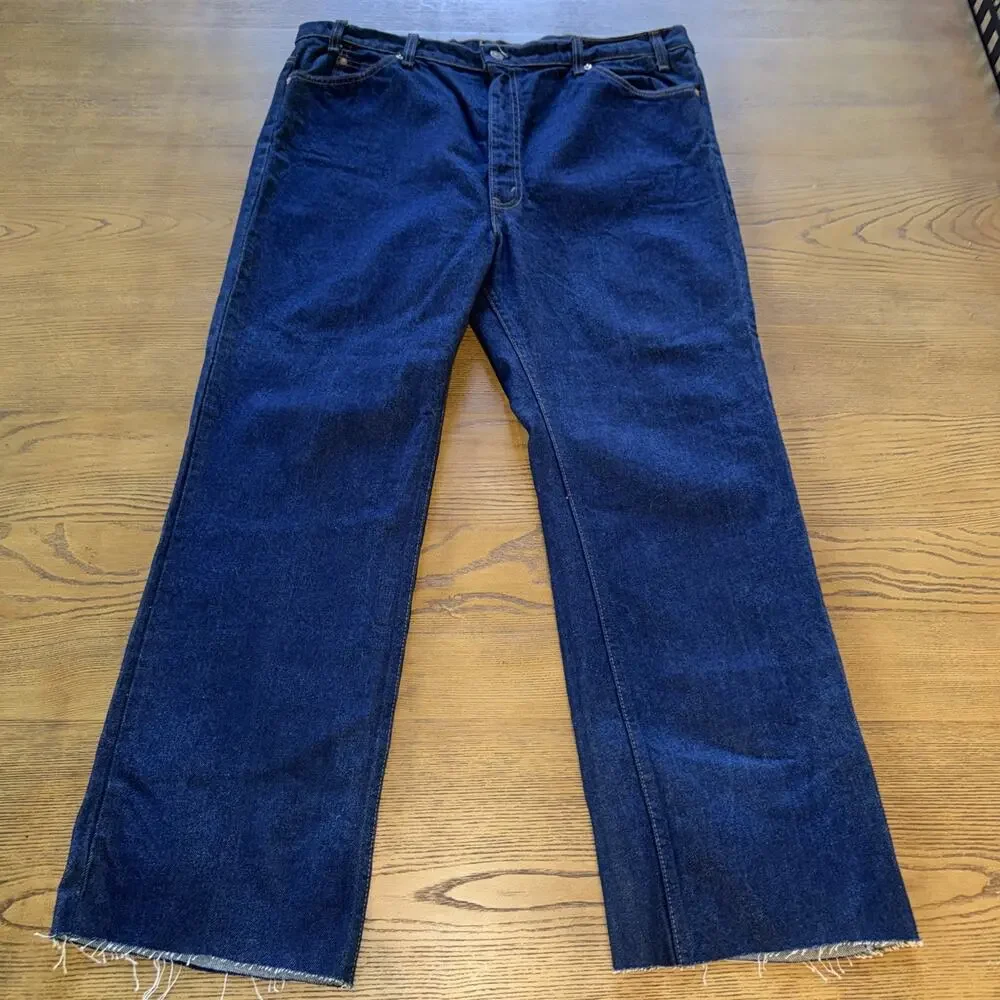 Vintage 1989 Levi's 517 Orange Tab Jeans Men's W42 Raw Hem Cut to L29 Dark Wash